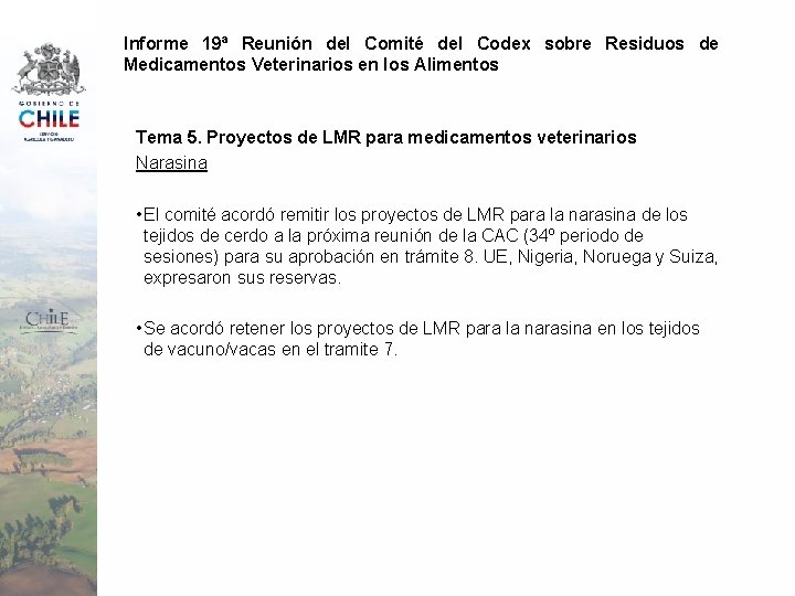 Informe 19ª Reunión del Comité del Codex sobre Residuos de Medicamentos Veterinarios en los