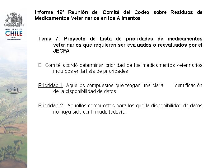 Informe 19ª Reunión del Comité del Codex sobre Residuos de Medicamentos Veterinarios en los