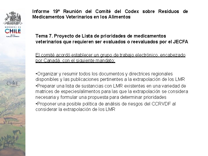 Informe 19ª Reunión del Comité del Codex sobre Residuos de Medicamentos Veterinarios en los