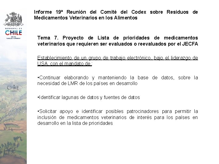 Informe 19ª Reunión del Comité del Codex sobre Residuos de Medicamentos Veterinarios en los