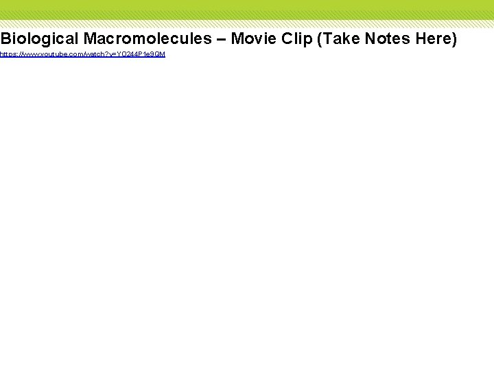 Biological Macromolecules – Movie Clip (Take Notes Here) https: //www. youtube. com/watch? v=YO 244