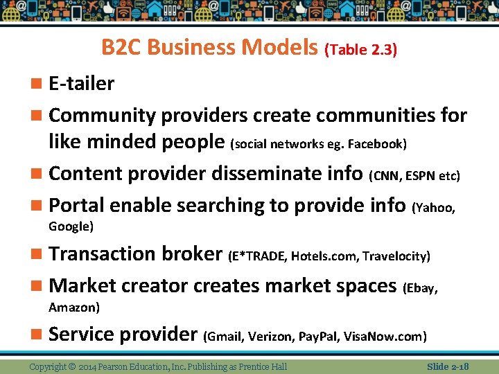 B 2 C Business Models (Table 2. 3) n E-tailer n Community providers create