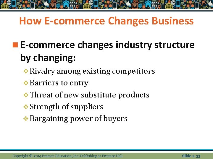 How E-commerce Changes Business n E-commerce changes industry structure by changing: v Rivalry among