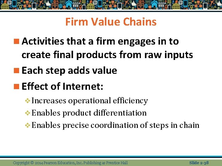 Firm Value Chains n Activities that a firm engages in to create final products