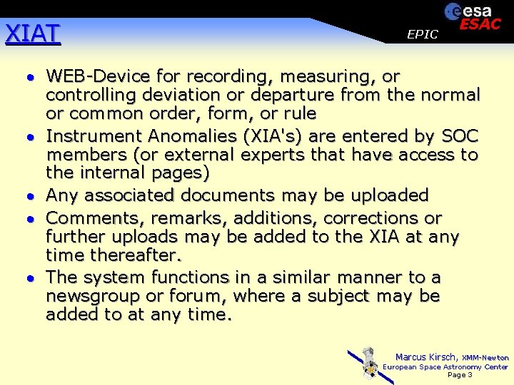 XIAT EPIC ESAC · WEB-Device for recording, measuring, or controlling deviation or departure from