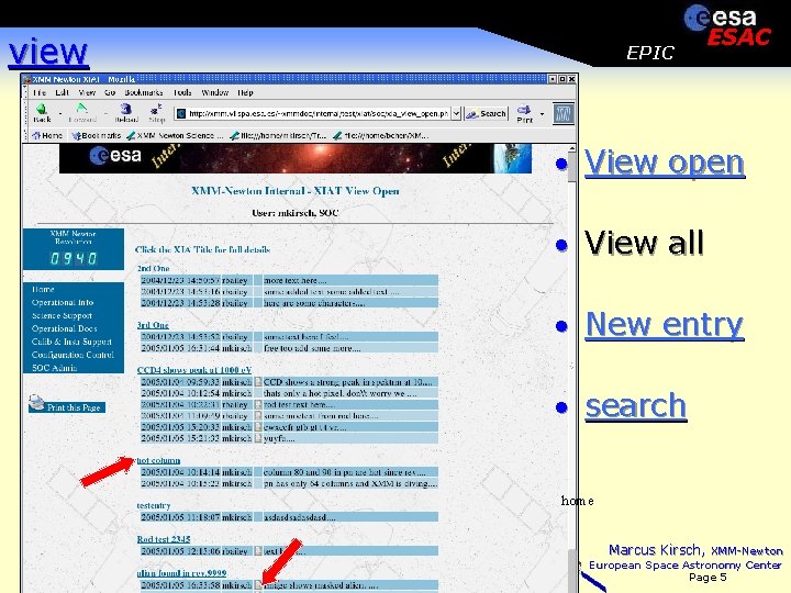 view EPIC ESAC · View open · View all · New entry · search