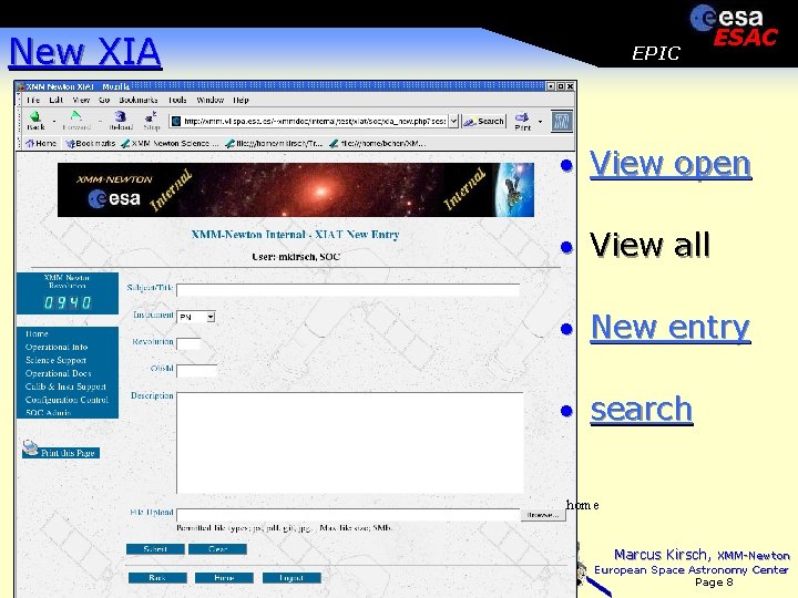 New XIA EPIC ESAC · View open · View all · New entry ·