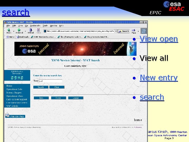search EPIC ESAC · View open · View all · New entry · search