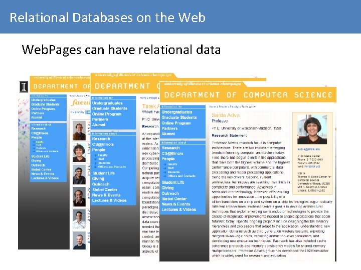 Relational Databases on the Web. Pages can have relational data 
