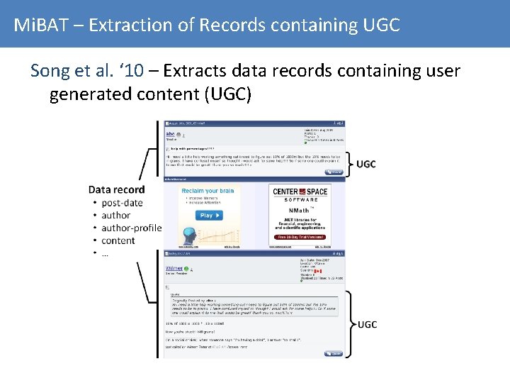 Mi. BAT – Extraction of Records containing UGC Song et al. ‘ 10 –