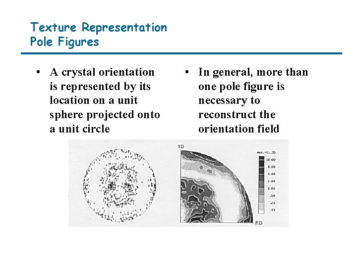 Texture Representation Pole Figures • A crystal orientation is represented by its location on