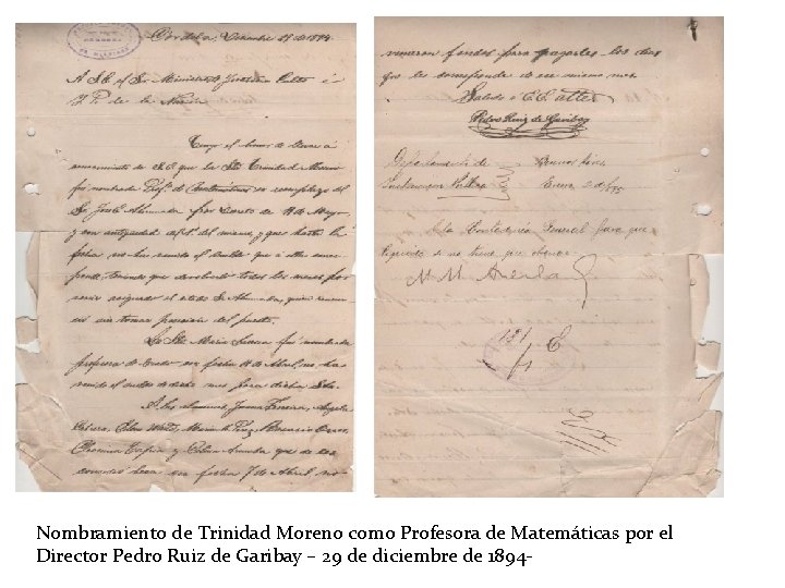 Nombramiento de Trinidad Moreno como Profesora de Matemáticas por el Director Pedro Ruiz de
