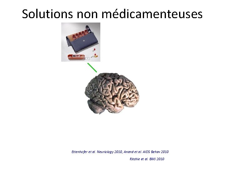 Solutions non médicamenteuses Ettenhofer et al. Neuriology 2010, Anand et al. AIDS Behav 2010