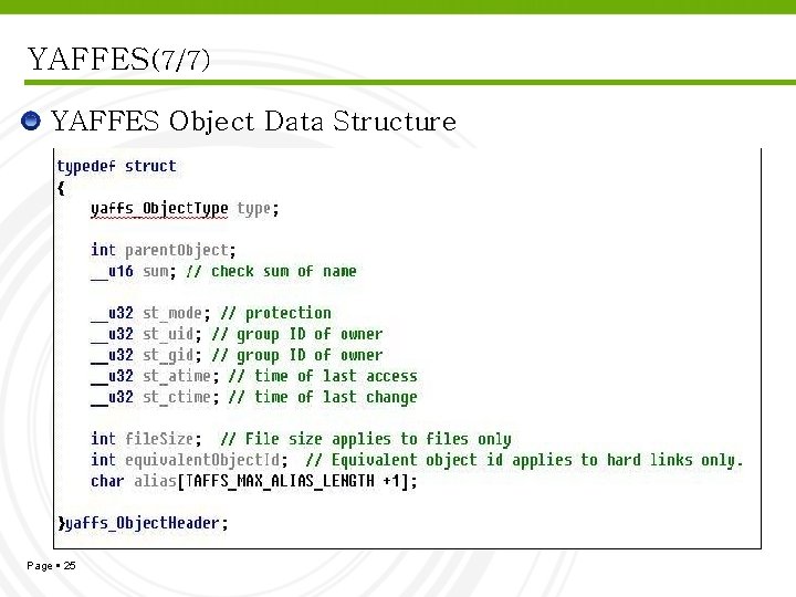 YAFFES(7/7) YAFFES Object Data Structure Page 25 