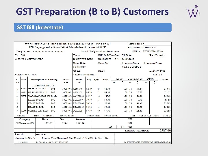 GST Preparation (B to B) Customers GST Bill (Interstate) 