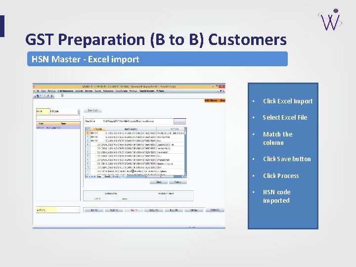 GST Preparation (B to B) Customers HSN Master - Excel import • Click Excel