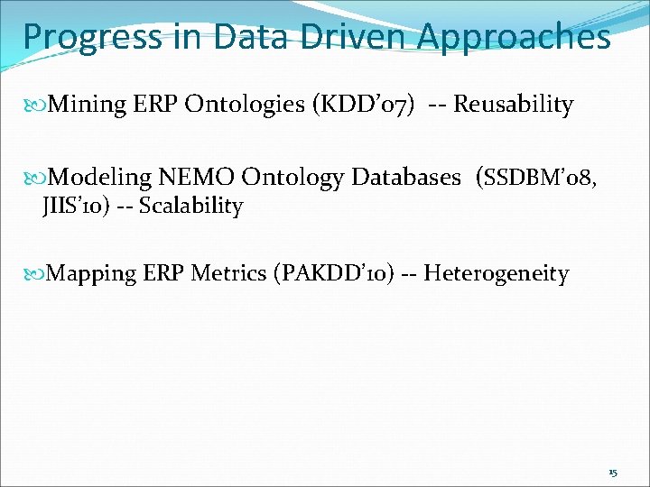 Progress in Data Driven Approaches Mining ERP Ontologies (KDD’ 07) -- Reusability Modeling NEMO