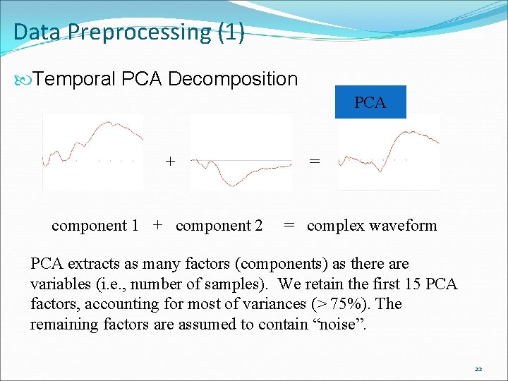 Data Preprocessing (1) Temporal PCA Decomposition PCA + component 1 + component 2 =