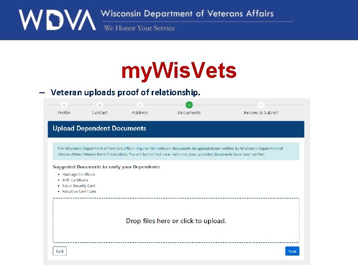 my. Wis. Vets – Veteran uploads proof of relationship. 