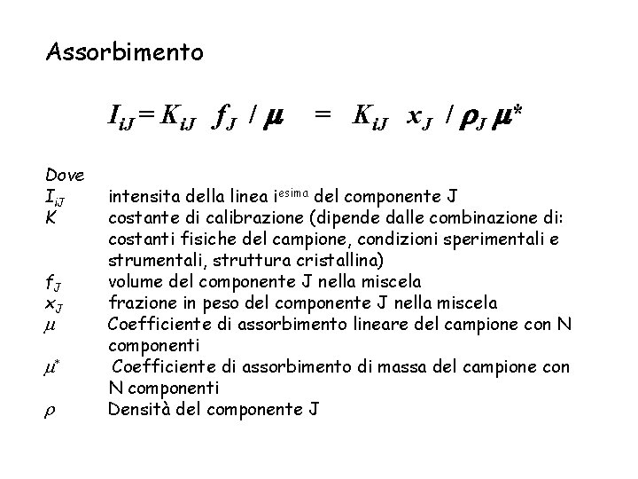 Assorbimento Ii. J = Ki. J f. J / m Dove Ii. J K