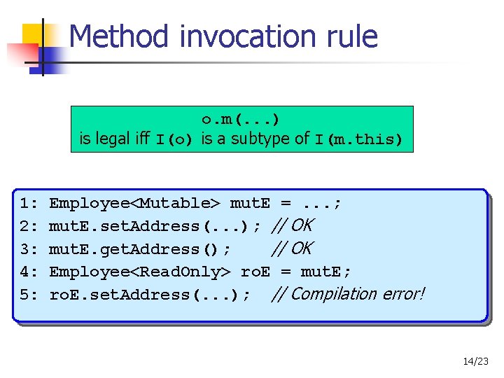 Method invocation rule o. m(. . . ) is legal iff I(o) is a