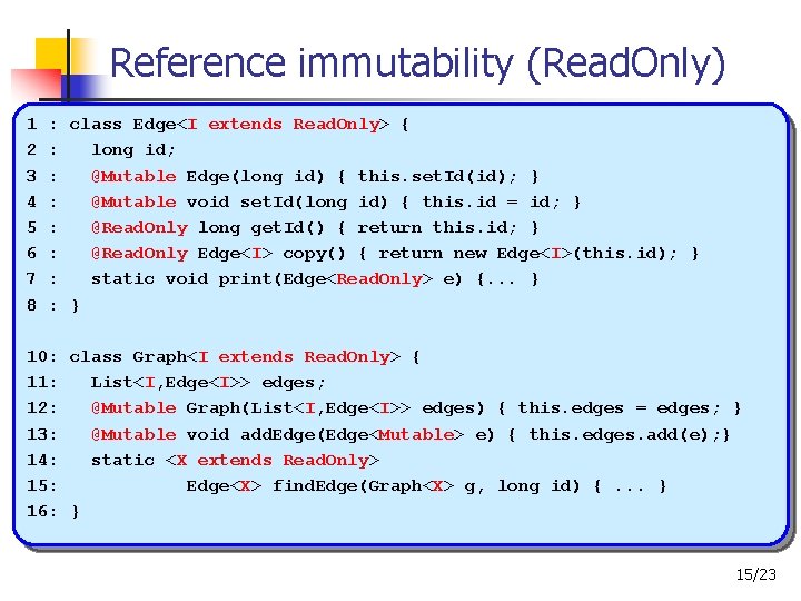 Reference immutability (Read. Only) 1 2 3 4 5 6 7 8 : class