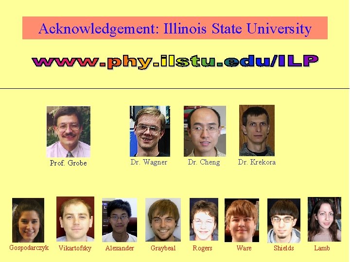 Acknowledgement: Illinois State University Prof. Grobe Gospodarczyk Vikartofsky Dr. Wagner Alexander Graybeal Dr. Cheng