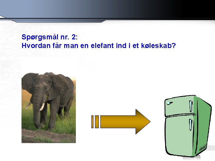 Spørgsmål nr. 2: Hvordan får man en elefant ind i et køleskab? 