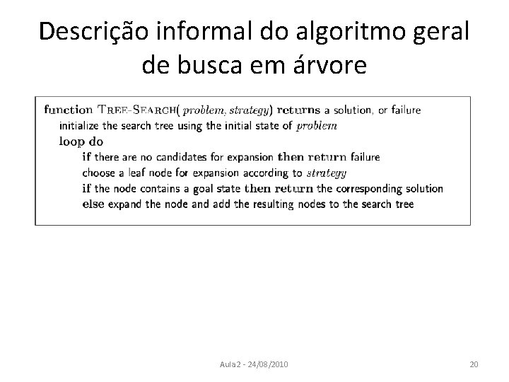 Descrição informal do algoritmo geral de busca em árvore Aula 2 - 24/08/2010 20