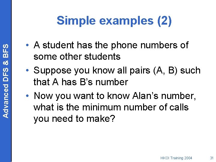 Advanced DFS & BFS Simple examples (2) • A student has the phone numbers