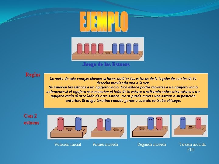 Juego de las Estacas Reglas La meta de este rompecabezas es intercambiar las estacas