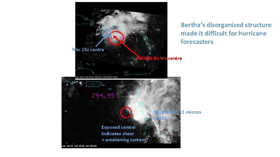 Bertha’s disorganized structure made it difficult for hurricane forecasters Nhc 15 z centre MODIS