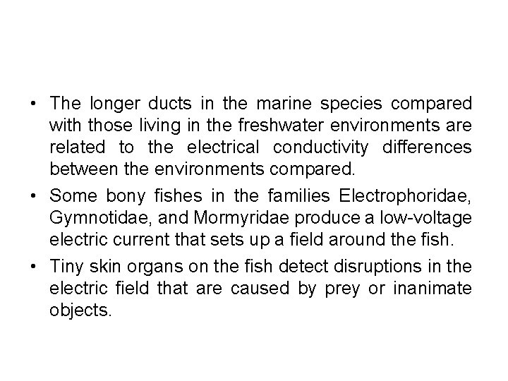  • The longer ducts in the marine species compared with those living in