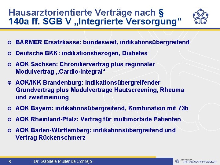 Hausarztorientierte Verträge nach § 140 a ff. SGB V „Integrierte Versorgung“ ¥ BARMER Ersatzkasse: