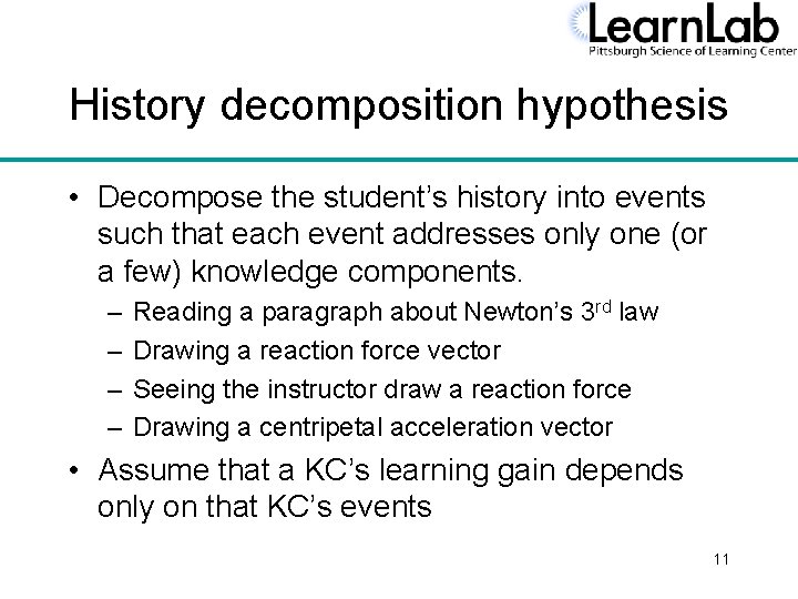 History decomposition hypothesis • Decompose the student’s history into events such that each event