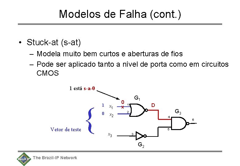 Modelos de Falha (cont. ) • Stuck-at (s-at) – Modela muito bem curtos e