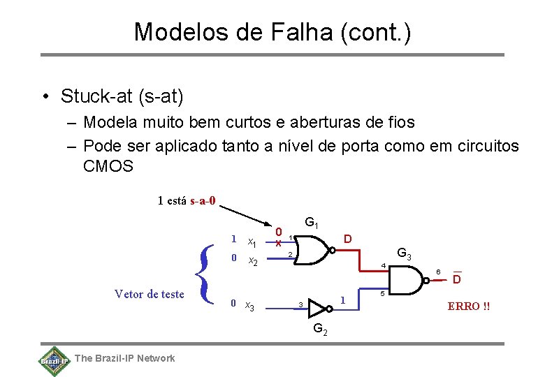 Modelos de Falha (cont. ) • Stuck-at (s-at) – Modela muito bem curtos e