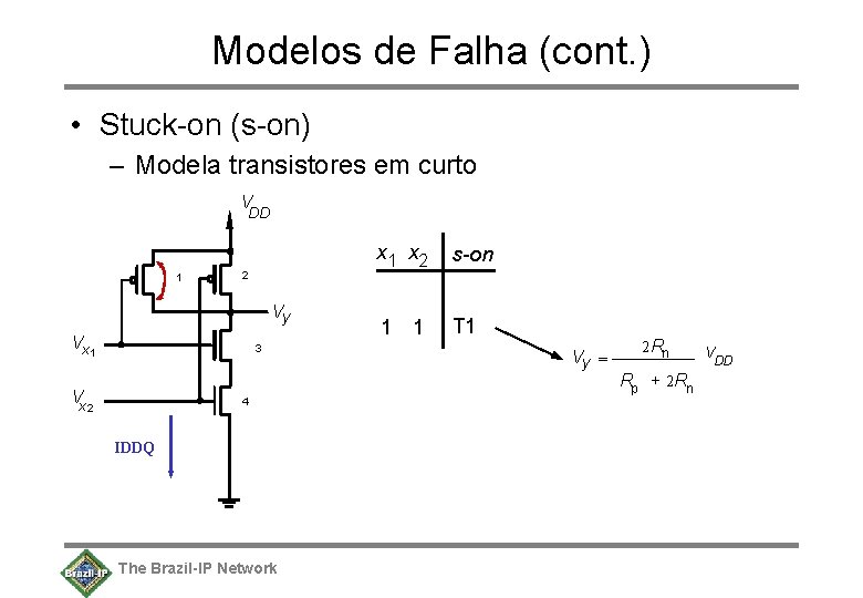 Modelos de Falha (cont. ) • Stuck-on (s-on) – Modela transistores em curto V