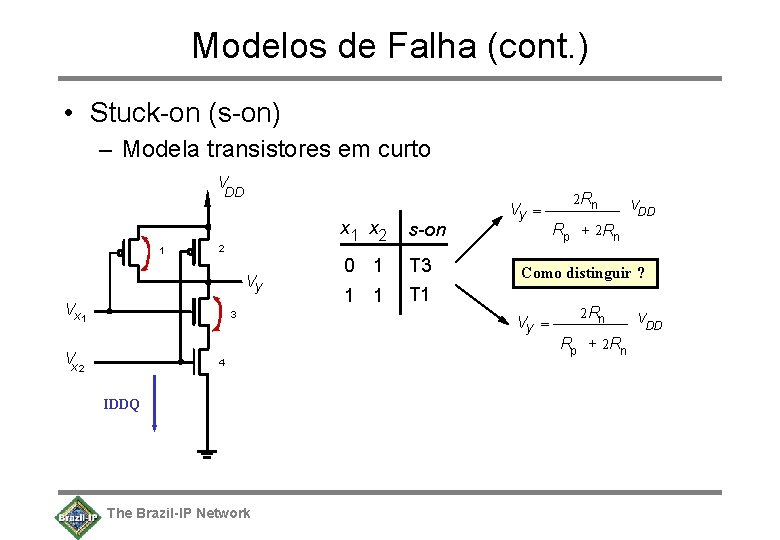 Modelos de Falha (cont. ) • Stuck-on (s-on) – Modela transistores em curto V