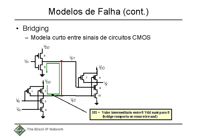 Modelos de Falha (cont. ) • Bridging – Modela curto entre sinais de circuitos