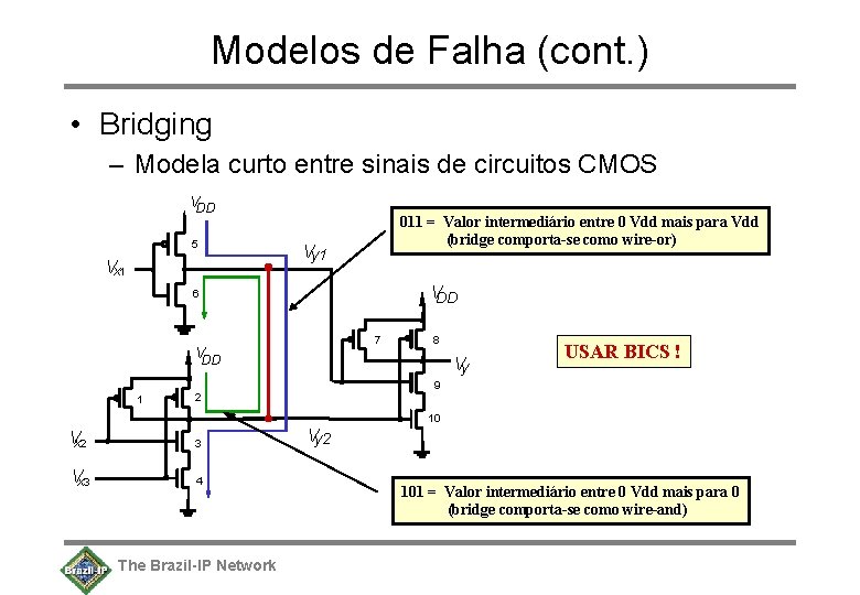 Modelos de Falha (cont. ) • Bridging – Modela curto entre sinais de circuitos