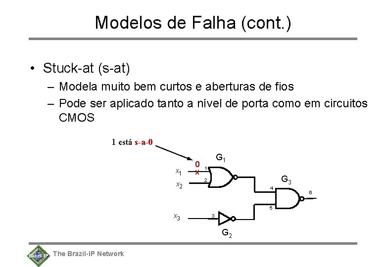 Modelos de Falha (cont. ) • Stuck-at (s-at) – Modela muito bem curtos e