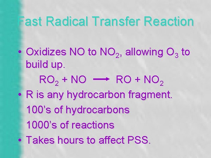Fast Radical Transfer Reaction • Oxidizes NO to NO 2, allowing O 3 to