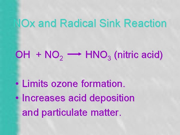 NOx and Radical Sink Reaction OH + NO 2 HNO 3 (nitric acid) •