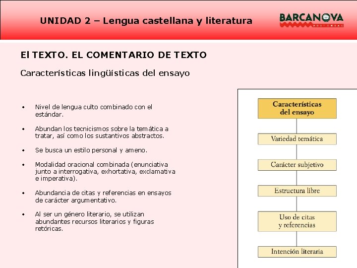 UNIDAD 2 – Lengua castellana y literatura El TEXTO. EL COMENTARIO DE TEXTO Características