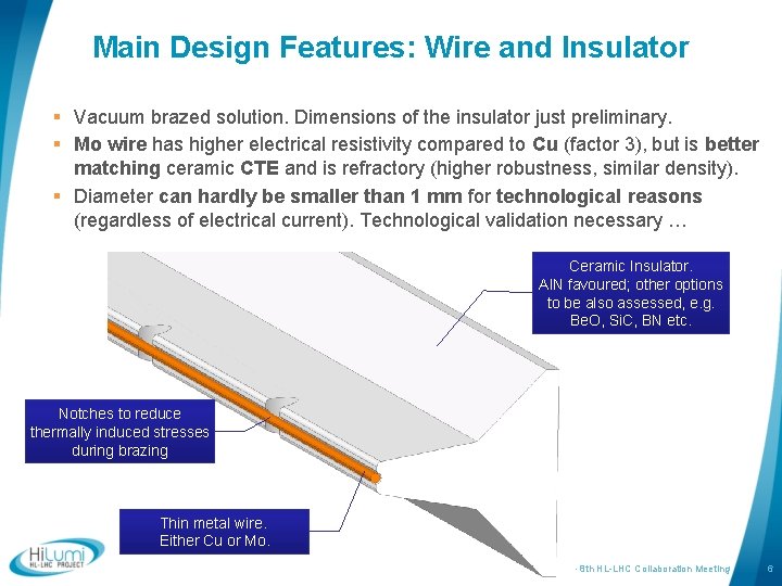 Main Design Features: Wire and Insulator § Vacuum brazed solution. Dimensions of the insulator
