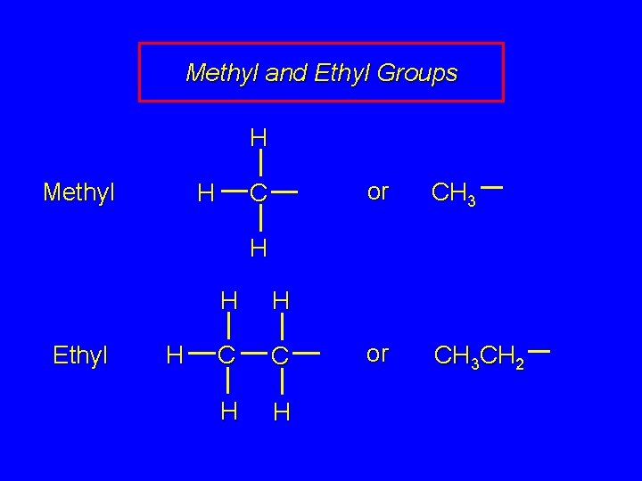 Methyl and Ethyl Groups H Methyl C H or CH 3 CH 2 H