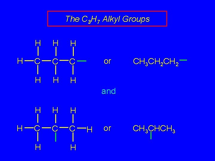 The C 3 H 7 Alkyl Groups H H C C C H H