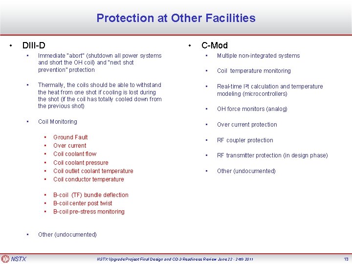 Protection at Other Facilities • • DIII-D • • NSTX C-Mod Immediate “abort” (shutdown
