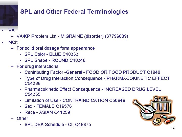 SPL and Other Federal Terminologies • • VA – VA/KP Problem List - MIGRAINE